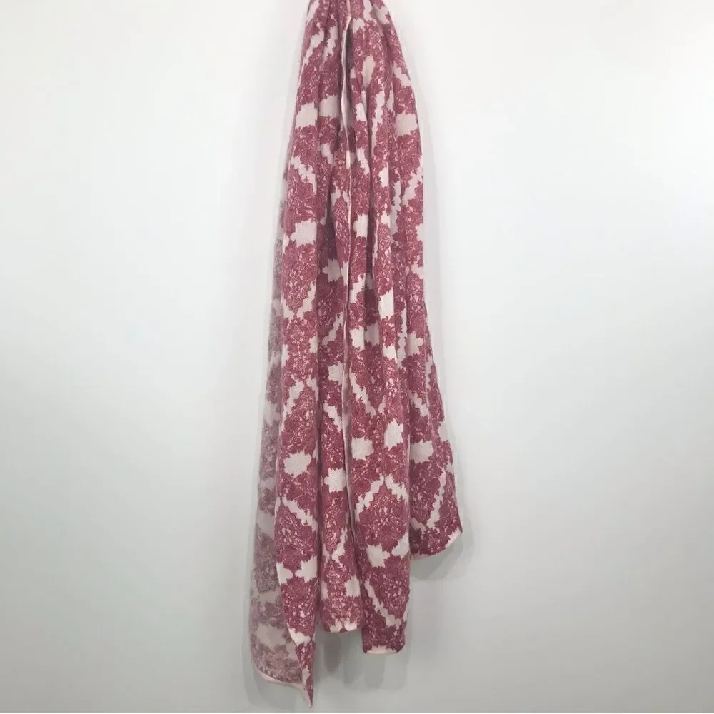 Michael Stars Ivory and Red “Faded Lace” Knit Scarf Shawl Wrap